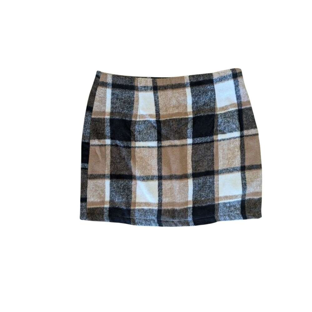 Women's High Waist Plaid Skirt Bodycon Pencil Wool Mini Skirts Medium